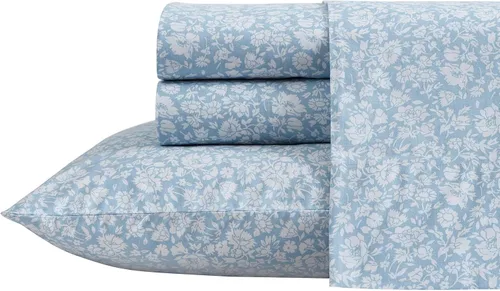 Vista 37 de Laura Ashley - Juego de sábanas individual, ropa de cama de percal de algodón fresca y suave con bolsillos profundos, ligera para comodidad durante