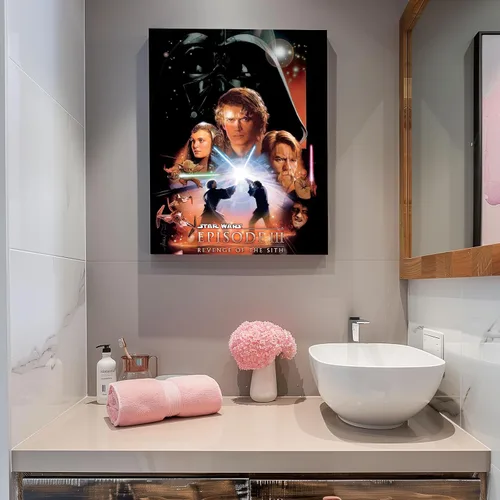 Vista 4 de Lienzo decorativo de Star Wars para pared, póster de la película La venganza de los Sith, impresión de pintura al óleo, póster de escena de galaxia