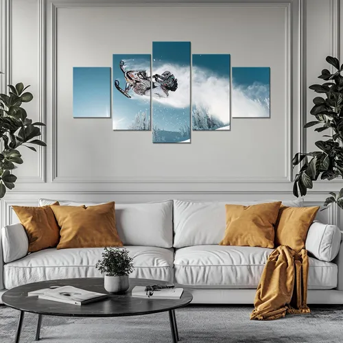 Vista 3 de Arte de pared de motos de nieve, fotografía, decoración de pared, motos de nieve, imágenes de acción, impresión en lienzo, pintura deportiva