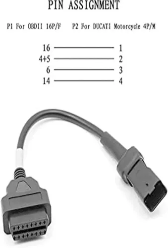 Vista 9 de 4 Pin a 16 Pin Cable adaptador OBD2 diagnóstico de fallas de motor y detector se adapta para la programación de ECU de motocicletas Ducati