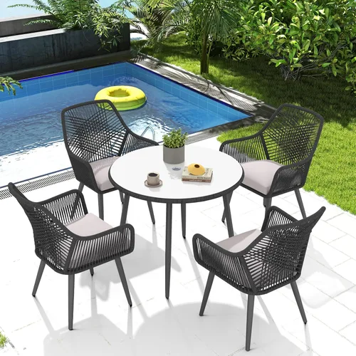 Vista 12 de Patiorama - Juego de comedor de 5 piezas, juego de sillas para mesa de comedor al aire libre, color negro