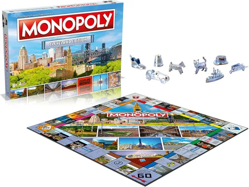 Vista 2 de Monopoly Juego de mesa Cleveland Monopoly Edition: 2-6 jugadores, juegos de mesa familiares para niños y adultos, juegos de mesa para niños de 8