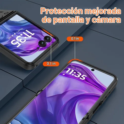 Vista 4 de Funda protectora para Motorola Razr+ Plus 2024/Razr+ Plus 2025, resistente a prueba de golpes con rotación de 360° con soporte de metal