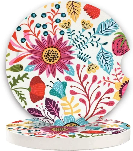 Vista 14 de LogHog Posavasos de cerámica para automóvil de 2.56 pulgadas, diseño adorable de abeja: no te preocupes, Bee Happy - Portavasos perfectos