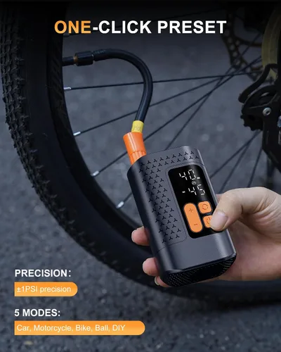 Vista 4 de Electric Bike Pump, 160PSI Mini Bike Tire Pump, 4X Fast Bicycle Pump with Digital Pressure Gauge, Bike Air Pump for Mountain Bike, Moto, Car and