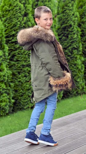 Vista 8 de Aox - Chaqueta unisex de invierno con capucha de piel sintética para niños, chaqueta cálida y gruesa de camuflaje para exteriores, para niñas y niños
