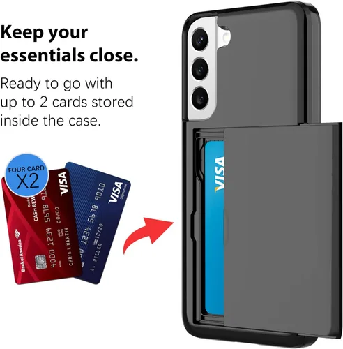 Vista 2 de Funda tipo cartera para Samsung Galaxy S22 con ranura para 2 tarjetas de crédito Funda a prueba de golpes Hybrid Heavy Duty Protection Armor Funda