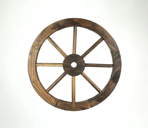 Vista 3 de DeLeon Collections - Rueda decorativa de madera para colgar en la pared, 16 pulgadas de diámetro, marrón, talla única