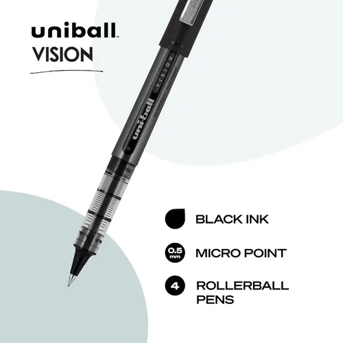 Vista 2 de uni-ball Vision - Bolígrafos con micropunta (1/64 de pulgada), color negro, 4