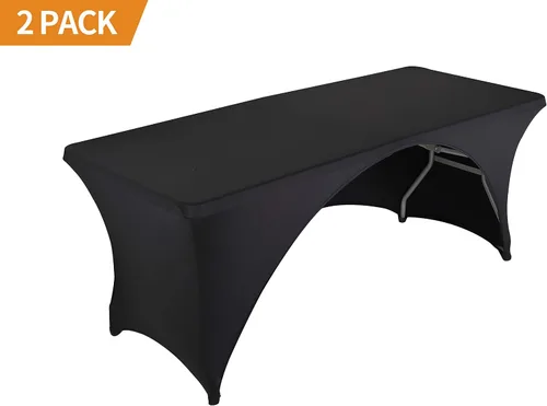 Vista 2 de LZY Paquete de 2 manteles ajustables para mesas plegables de 6 pies, espalda abierta, manteles rectangulares de elastano/elástico/elásticos