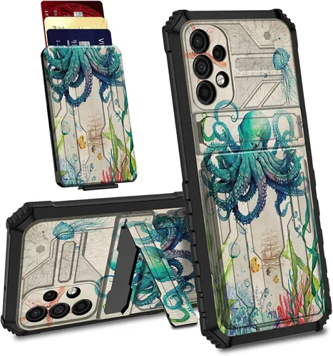 Vista 12 de Funda para Samsung Galaxy A53 5G con ranura desmontable para tarjetero, función atril, doble capa, resistente, a prueba de golpes, funda oculta