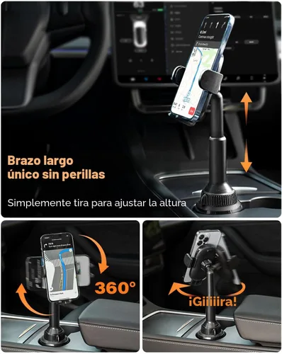 Vista 3 de APPS2Car Soporte universal para teléfono para auto, brazo largo de extensión rápida, giro de 360°, ajustable para iPhone, Samsung, Google y todos
