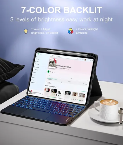 Vista 5 de Harvopu Funda compatible con iPad de 11ª y 10ª generación con teclado, funda tipo folio con soporte para Pencil, trackpad multitáctil