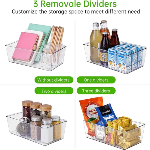 Vista 2 de wilfox Organización de despensa, paquete de 3 contenedores organizadores transparentes con divisores extraíbles para despensa, cocina, refrigerador