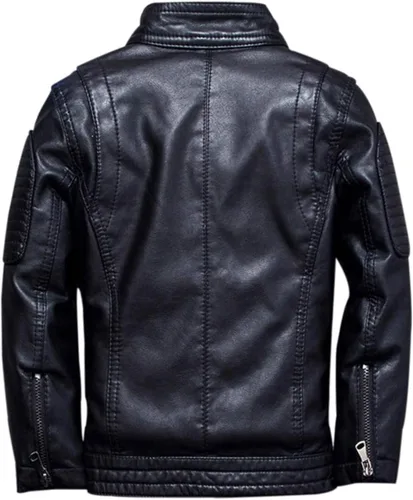 Vista 2 de TLAENSON Chaqueta de cuero negro para niños con tachuelas de cuero sintético para motocicleta Negro