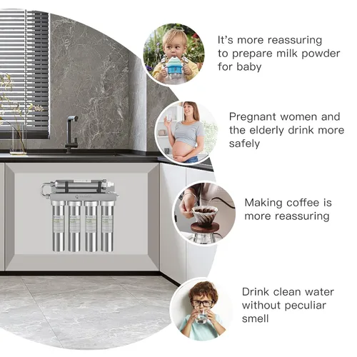 Vista 7 de Filtro de agua de acero inoxidable para fregadero, sistema de filtro de agua de ultrafiltración de 0.01 m, reduce PFAS, PFOAPFOS, fluoruro, cloro