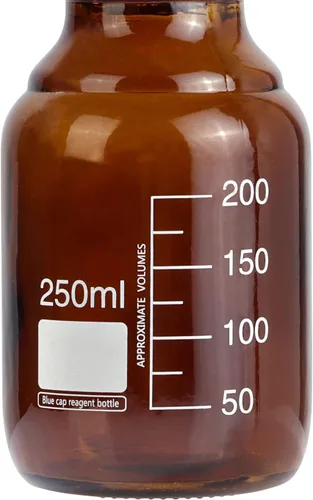 Vista 6 de 10 piezas de vidrio de borosilicato ámbar 8.5 fl oz graduado redondo laboratorio reactivo medios/botella de almacenamiento con tapa de rosca naranja