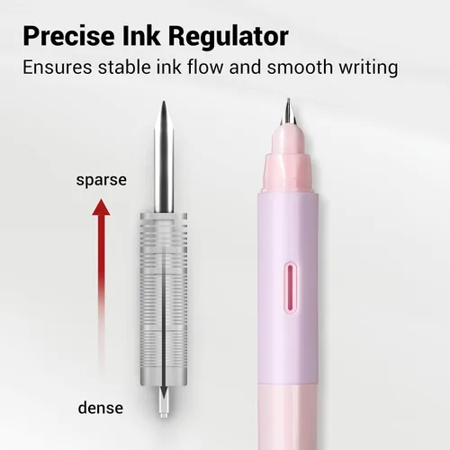 Vista 4 de WRITECH Pluma estilográfica de agarre suave: Plumín fino con tinta negra y 3 cartuchos de tinta y 1 juego de repuesto de plumín, escritura suave Rosa
