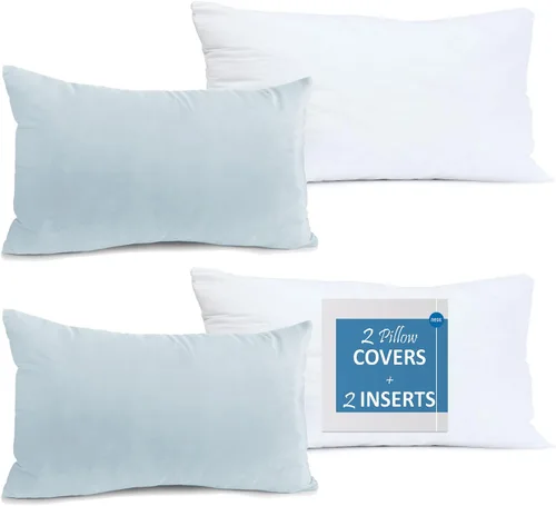 Vista 11 de Nestl Juego de 2 rellenos de almohada con terciopelo suave y sólido, juego de fundas de almohada cuadradas decorativas para sofá, automóvil Azul