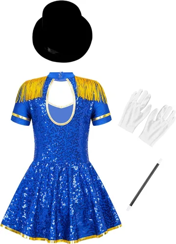 Vista 2 de Yihuimin Disfraz de circo Royal Ringmaster para niñas grandes, vestido de baile de lentejuelas, uniforme de tambor