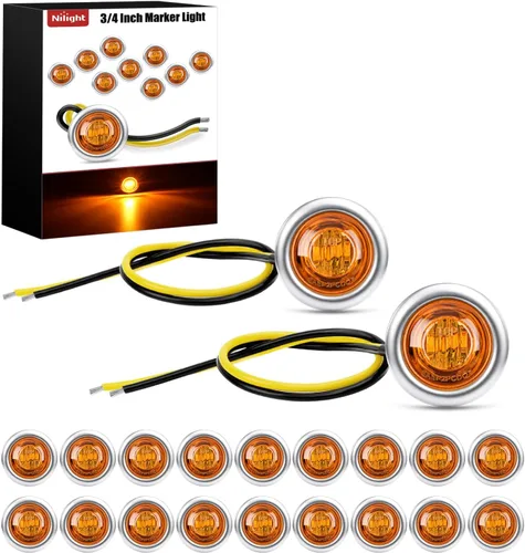 Vista 14 de Nilight Luz de marcador redonda de 3/4 pulgadas, 10 unidades, luz LED ámbar de separación, 2 conectores, indicadores laterales, luces de bala IP68
