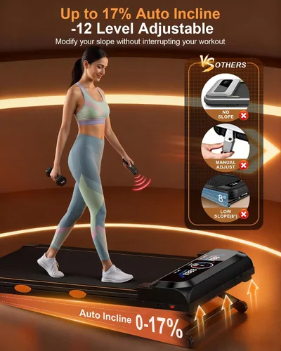 Vista 2 de Walking Pad with 10% Incline & Handle Bar, Low Noise Walking Pad Treadmill for Home Small, Rayspace 3.5HP Treadmill with Incline, 4 in 1 Portable