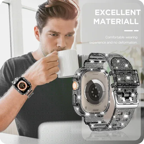 Vista 144 de DABAOZA - Correa transparente compatible con Apple Watch con estuche protector, correa deportiva de TPU con brillo para mujeres y hombres