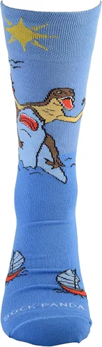 Vista 2 de Calcetines deportivos de dinosaurio y tiburón (adulto grande) tallas de zapatos para hombre 8-13, Azul negro rojo