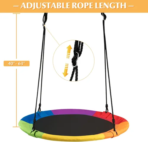 Vista 7 de ARLIME Columpio de árbol de platillo de 40 pulgadas, asiento de columpio para exteriores para niños y adultos, columpio redondo colorido con cuerdas