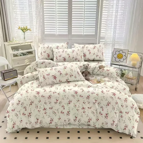 Vista 13 de Nanko Juego de funda de edredón de tamaño matrimonial, estampado de hojas florales verdes, funda de edredón de microfibra con lazos de cremallera