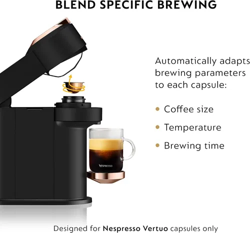 Vista 5 de Nespresso Vertuo Next - Máquina de café y espresso de De'Longhi con espumador de leche, 37.2 fl oz, color negro mate de lujo, oro rosa