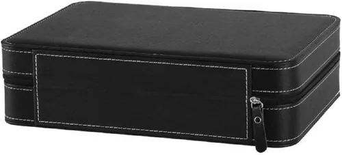 Vista 5 de Caja de reloj portátil organizador de cuero PU ataúd con cremallera estilo clásico 10 rejillas multifunción pulsera pantalla caso
