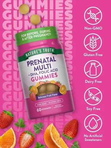 Vista 3 de Nature's Truth Gomitas multivitamínicas prenatales con DHA y ácido fólico 60 unidades Sabor a fruta Suplemento sin OMG y sin gluten