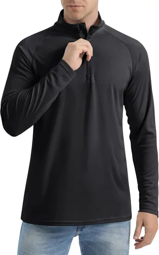 Vista 2 de CRYSULLY Camisas de pesca para hombre con protección solar UPF 50+ de manga larga y cremallera de 14