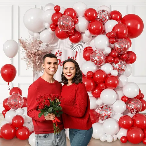 Vista 4 de Juego de 114 globos rojos y blancos, kit de arco de globos rojos y blancos para boda, compromiso, Navidad, día de San Valentín, cumpleaños