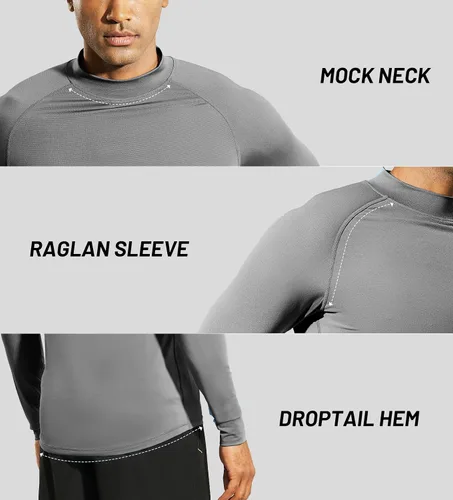 Vista 4 de MIER Camiseta de manga larga con cuello alto falso para hombre, ligera, de compresión, para correr, atletismo, entrenamiento, camiseta de rendimiento