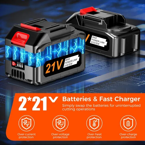 Vista 3 de Motosierra eléctrica inalámbrica de 16 pulgadas, motosierra eléctrica inalámbrica con 2 baterías y cargador. Sierra de cadena sin escobillas