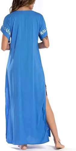 Vista 2 de Eddoyee Vestidos largos de caftán bordados para mujer, playa, caftán, Blanco