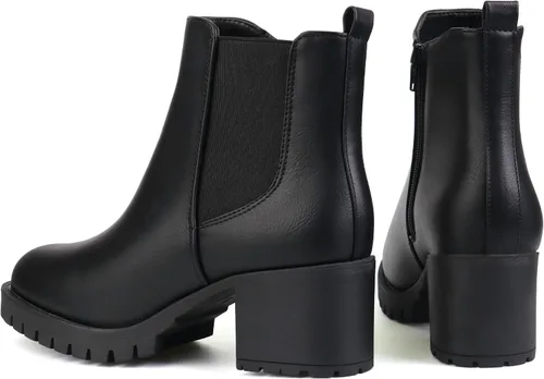 Vista 6 de JABASIC Botines Chelsea para mujer, tacón bajo y grueso, con plataforma elástica, sin cordones