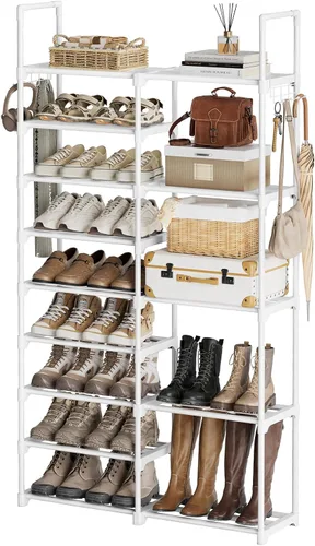 Vista 13 de WOWLIVE Zapatero de 9 niveles, almacenamiento de zapatos, organizador de zapatos de 30-35 pares, unidad de torre de zapatos, estante de tubos