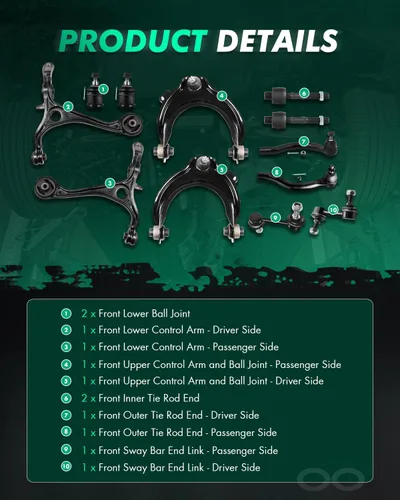 Vista 3 de SCITOO Kit de suspensión delantera de 12 piezas, 2 brazos de control superior y rótula 2 brazos de control inferiores, 2 rótulas inferiores, 4