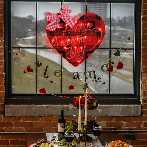 Vista 6 de Letrero de San Valentín para el hogar, decoración iluminada para colgar en la pared de la puerta delantera de San Valentín