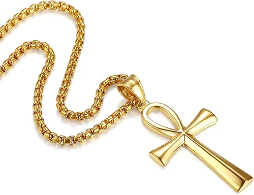 Vista 8 de Reve Collar con colgante religioso de cruz de Ankh copta de acero inoxidable para hombres y mujeres, cadena de 20 a 24 pulgadas