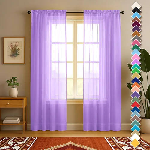 Vista 24 de YHSF Cortinas traslúcidas – Juego de 2 paneles para decoración del hogar – Elegantes cortinas de gasa sólida con bolsillo para barra