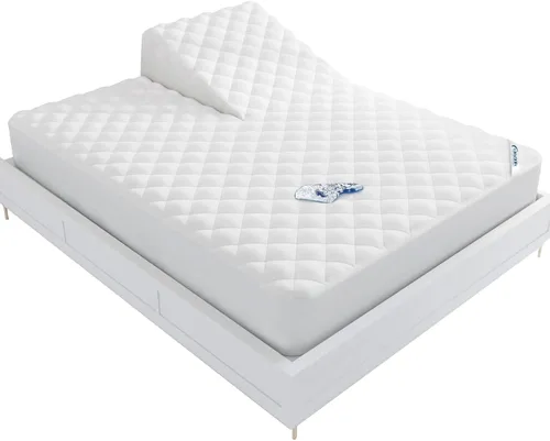 Vista 9 de Protector de colchón tamaño individual, impermeable, absorbente, protector de colchón acolchado, ajustable, relleno alternativo de plumón, bolsillo