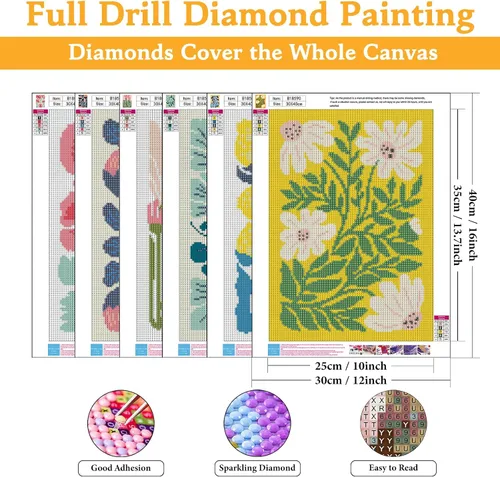 Vista 2 de Paquete de 6 kits de arte de diamantes para adultos con flores, kit de pintura de diamante 5D para principiantes, floral, redondo completo, puntos