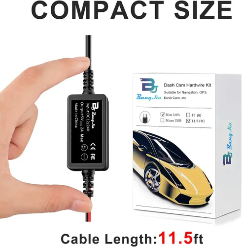 Vista 7 de Kit de cable duro para cámara de salpicadero, mini USB Bangjia de 12 V-24 V a 5 V/2 A, cable de alimentación para cargador de cámara de tablero
