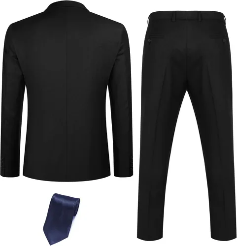 Vista 2 de COOFANDY Trajes de 3 piezas para hombre, chaqueta de un botón, chaleco ajustado, pantalón de traje con corbata