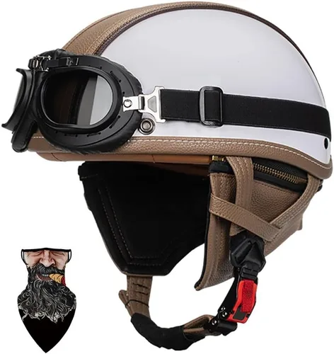 Vista 18 de Casco Moto Retro ABS Ligero 22.93 oz DOT Homologado - Medio Casco Jet para Hombre y Mujer con Doble Ventilación, Forro Desmontable y Hebilla Rápida