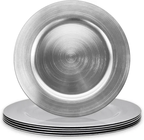Vista 10 de Platos Base Blancos Antiguos de 13", Plato Base Redondo para Platos de Cena, Platos Base Estilo Granja, Platos Base Rústicos para Fiestas, Cenas